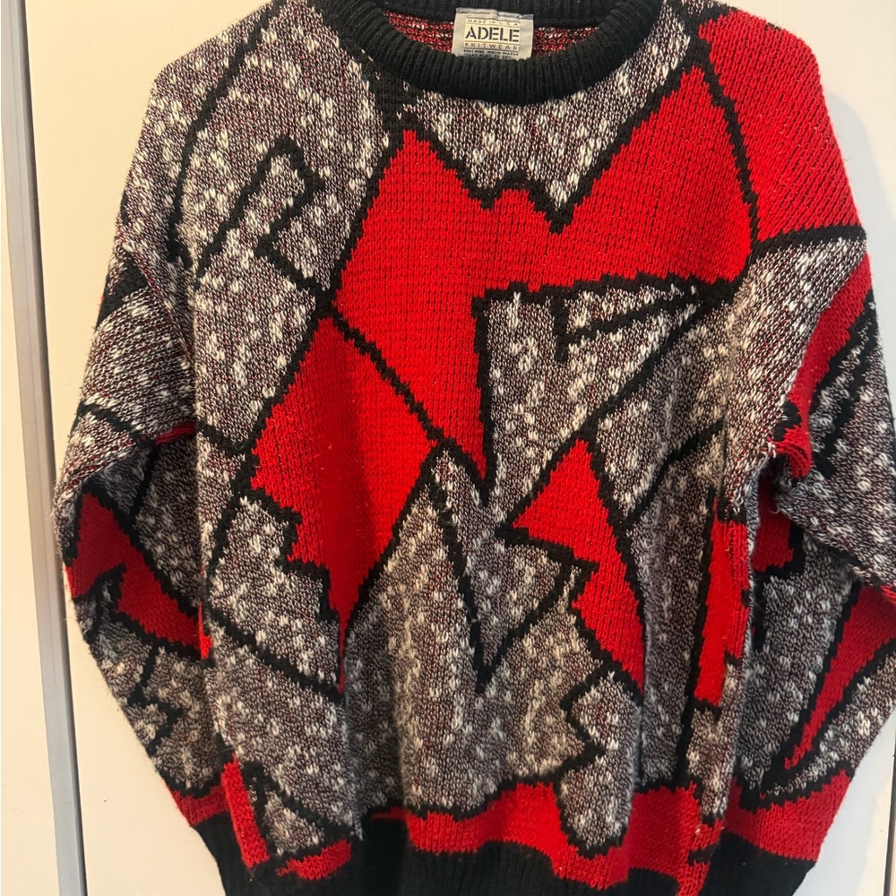 Adele Women's Red and Gray Crewneck Sweater
